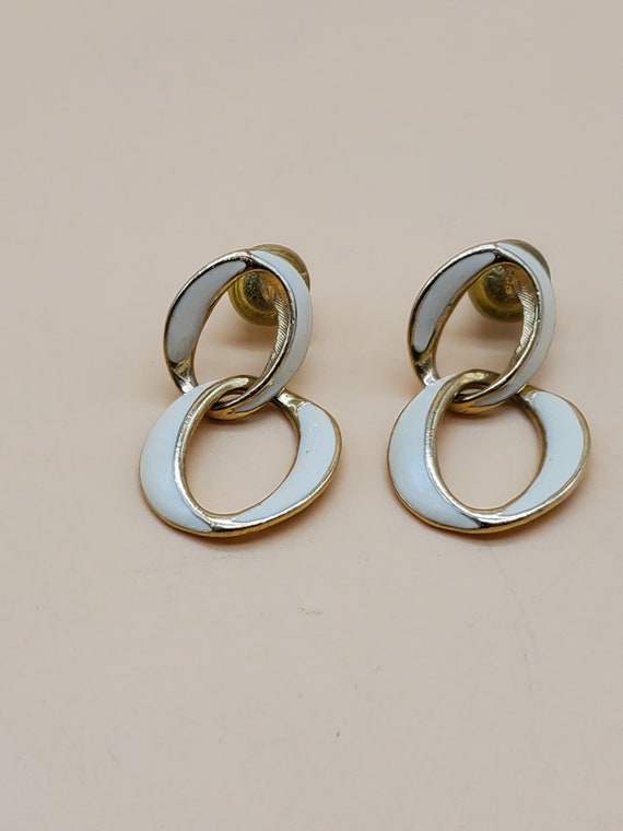 Vintage Napier gold tone Cream enamel earrings