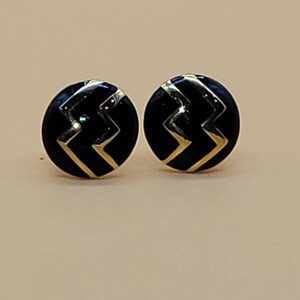 Vintage Monet black enamel and gold design clip on earrings image 9