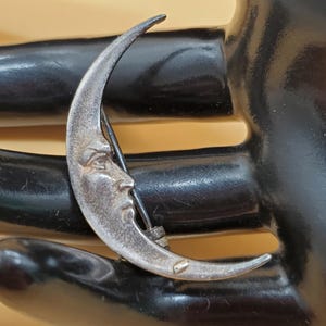 Vintage Antique sterling crescent man in the moon brooch pin