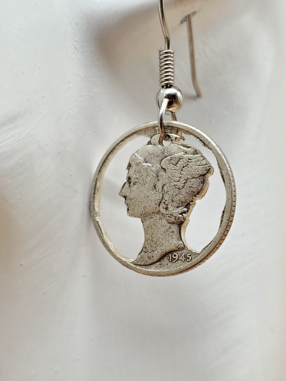 1945 Mercury dime cut coin earrings