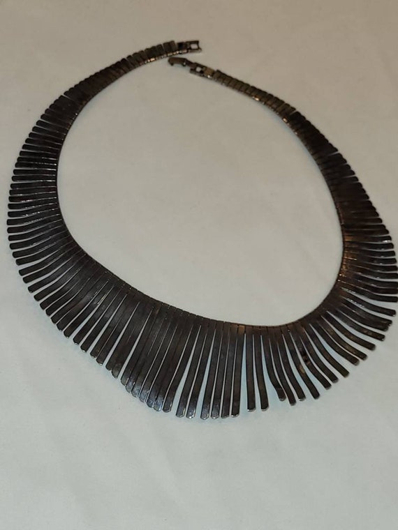 Vintage silver and black metal fringe tribal bib … - image 9