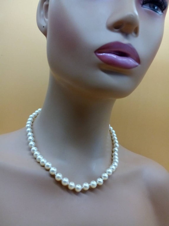 Vintage 8mm faux pearl necklace with silver verme… - image 7