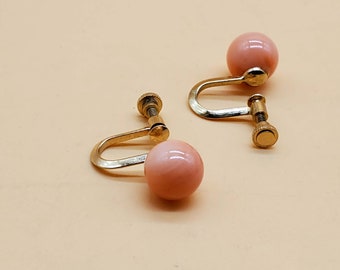 Vintage faux Salmons Coral bead ball screw back earrings
