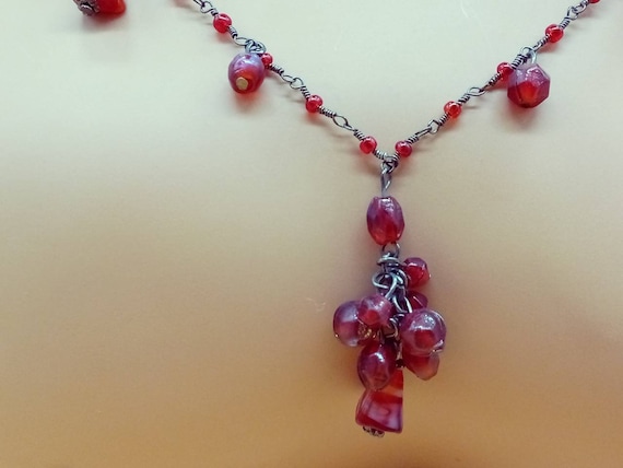 Vintage XL double strand red glass beaded chain n… - image 3