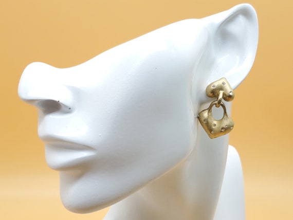 vintage matte gold tone clear rhinestone double h… - image 2