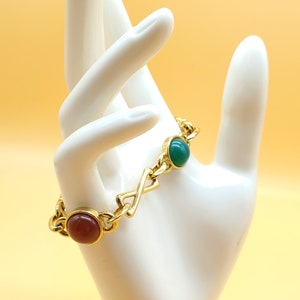 vintage Egyptian Revival gold tone colorful beaded bracelet