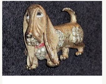 Vintage Boucher Basset Hound rhinestone accent brooch