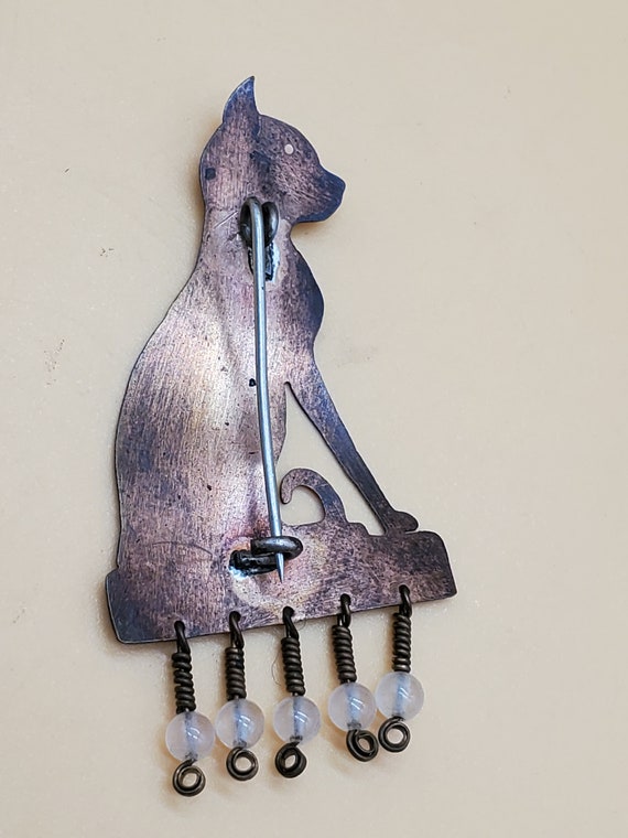 Egyptian Revival inspired copper cat brooch with … - image 7