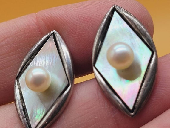 Vintage SILVER mother of pearl  cultured pearl to… - image 8