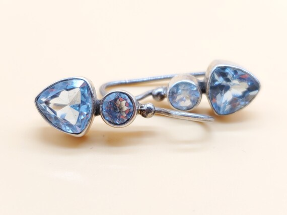 Vintage sterling silver Blue Topaz dangling earri… - image 8