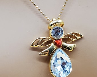 vintage rhinestone angel pendant necklace