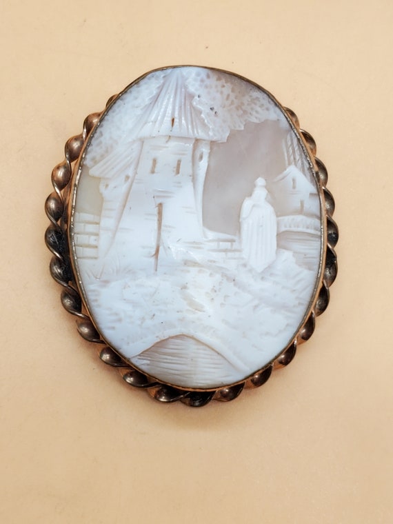 Vintage Rebecca by the well carved shell cameo br… - image 5