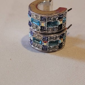 Vintage GIVENCHY silver tone jeweled half hoop earrings