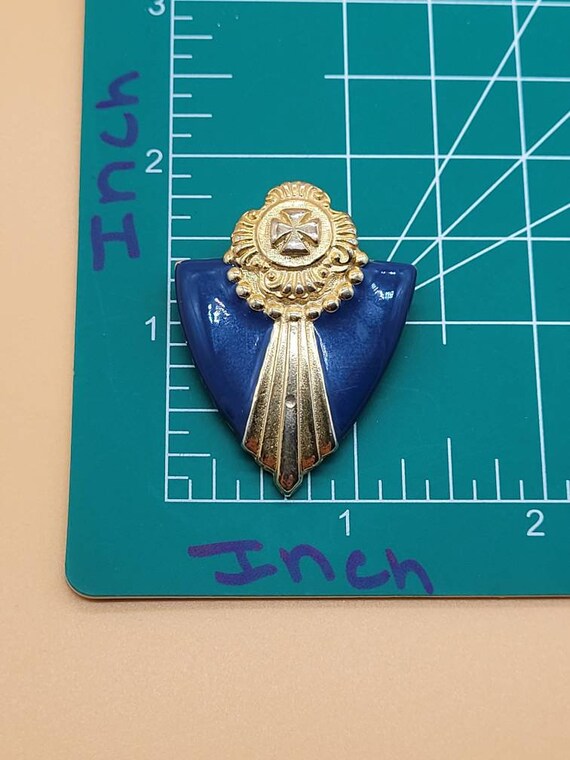 Vintage blue enamel shield with gold Maltese cros… - image 2