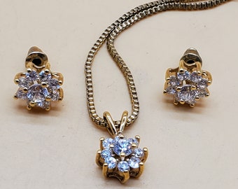 Vintage CZ cluster earrings with matching pendant necklace