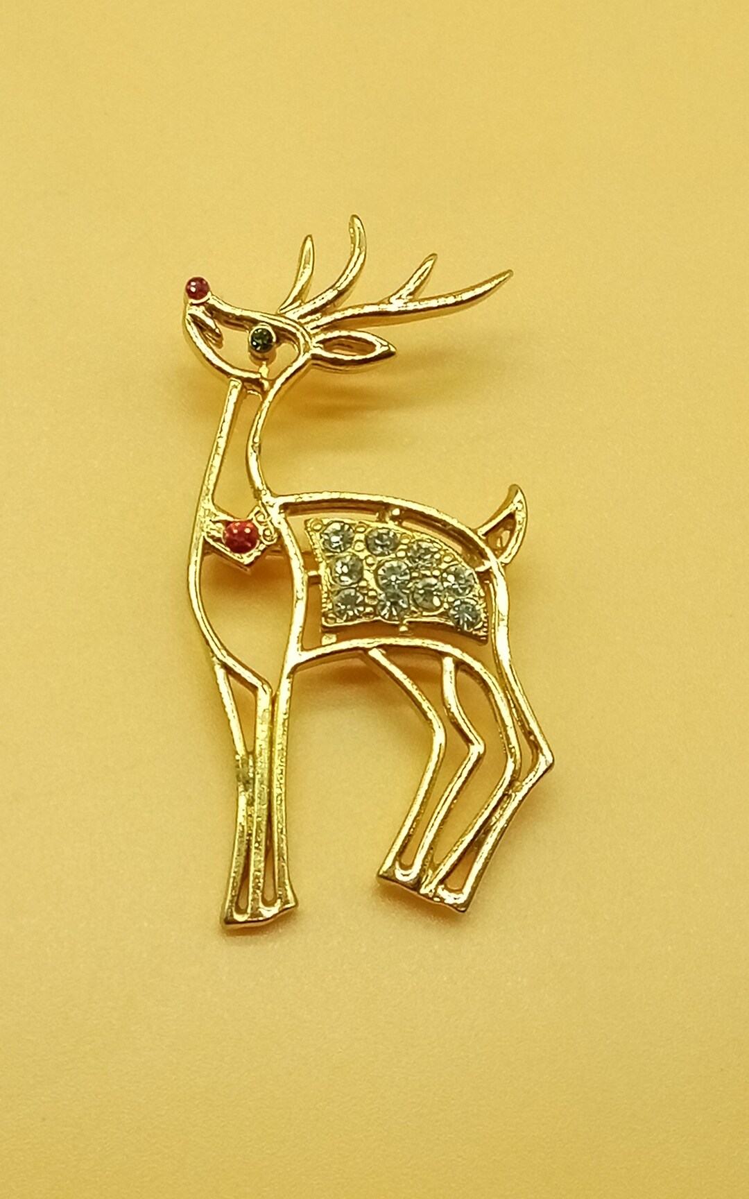 Vintage Signed AVANTE Gold Tone Rhinestone Rudolph the Red Nosed ...