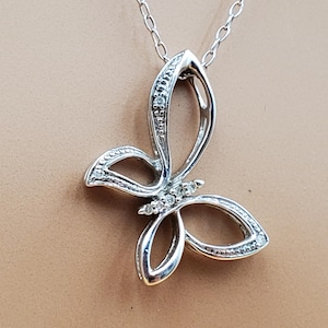 ヴィンテージ 925 CZ バタフライ ペンダント ネックレス