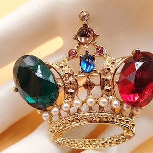 Vintage jeweled crown brooch