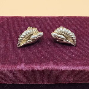 Vintage REBAJES metallic tone Art Deco wing style clip on earrings