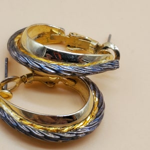 Vintage 2 tone twisted center pierced hoop earrings