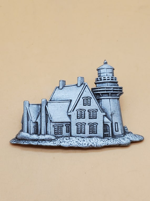 Vintage JJ pewter tone Lighthouse pin