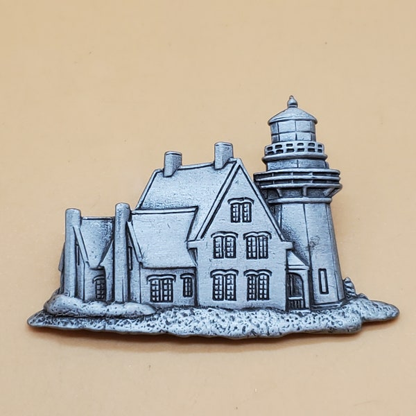 Vintage JJ pewter tone Lighthouse pin