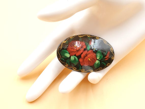 Broche Russe Artisanale En Bois Laqué - Pièce Unique Laqueur - Neuf Avec étiquettes