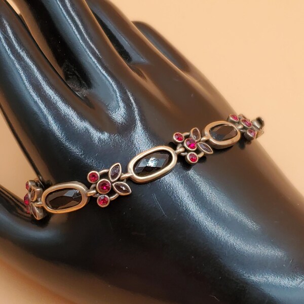 vintage Liz Claiborne faux Garnet stone link bracelet