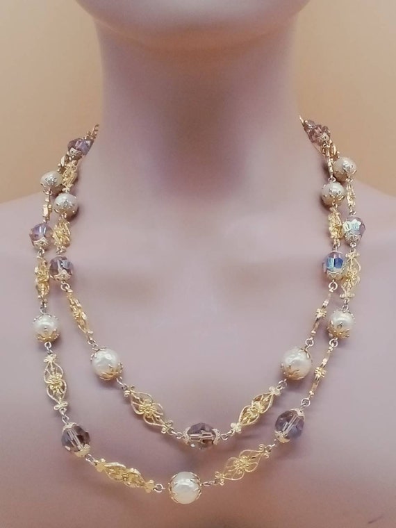 Vintage Vendome AB and faux baroque pearl beaded … - image 1