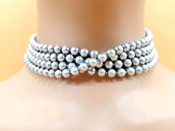 Vintage Extra Long silver bead ball chain necklace - image 2
