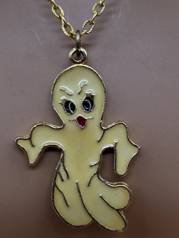 Vintage enamel cartoon ghost pendant necklace