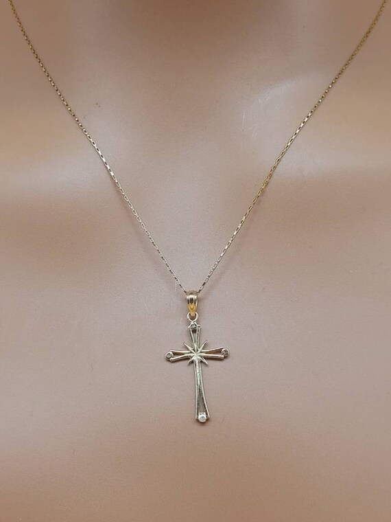 14k yellow gold cross pendant on 14k yellow gold … - image 7