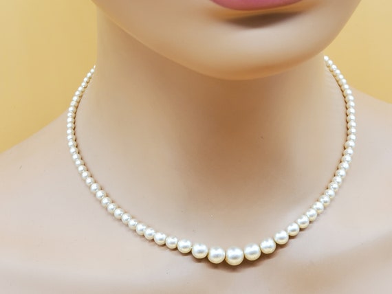 Vintage dainty faux pearl necklace with silver cl… - image 1