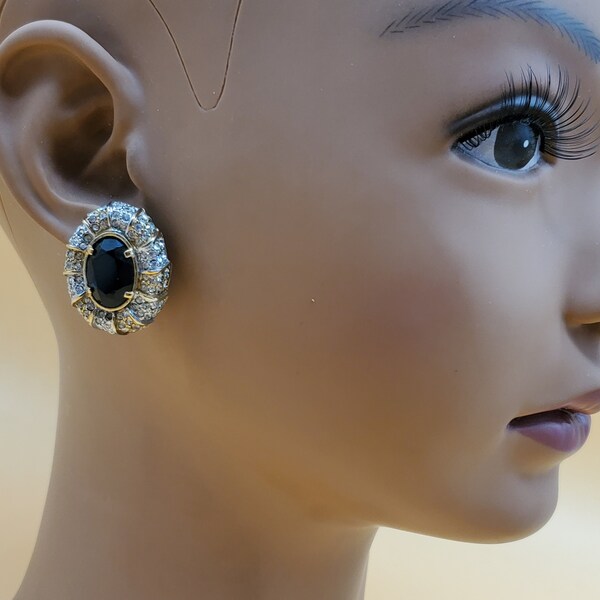 Boucles D'oreilles Show, Centre Noir Et Strass, Sans Marque, Neuves