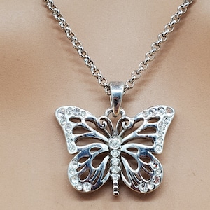 Lia Sophia silver tone rhinestone butterfly pendant necklace
