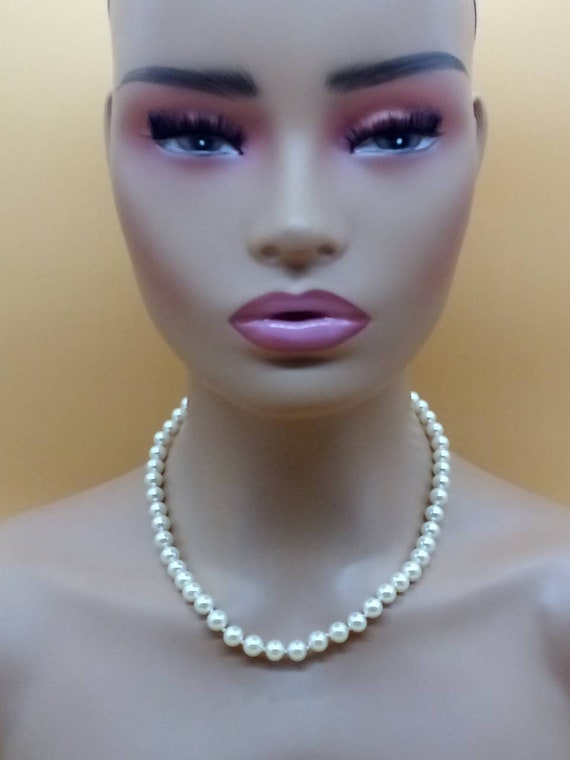 Vintage 8mm faux pearl necklace with silver verme… - image 10