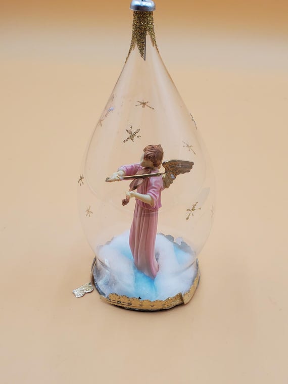 天使が入ったヴィンテージのイタリアガラスのグリッターオーナメント