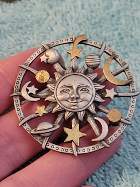 Vintage JJ Moon Sun Planets and stars pewter tone