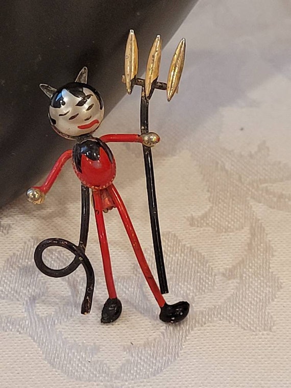 Vintage SPAIN hand painted enamel Devil with pitch