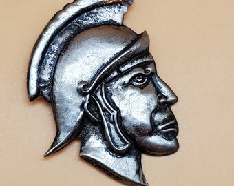Vintage Japan silver tone Spartan soldier head pin
