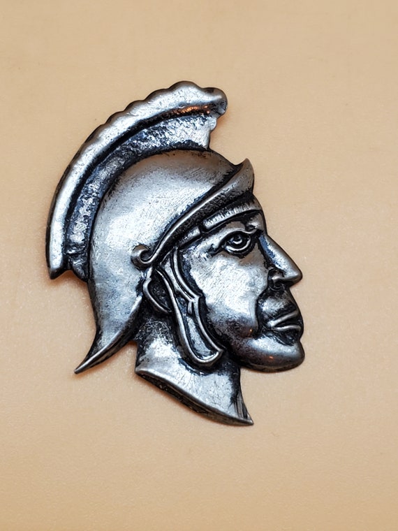 Vintage Japan silver tone Spartan soldier head pin
