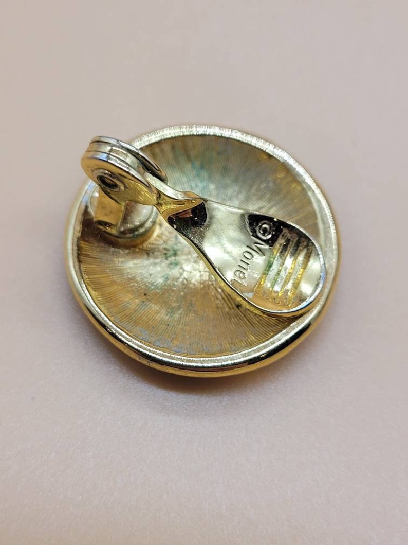 Vintage Monet black enamel and gold design clip on earrings image 5