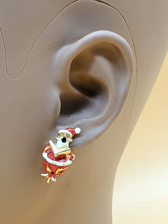 Vintage enamel Santa Claus clip on earrings - image 6