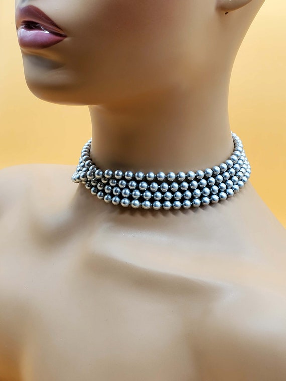Vintage Extra Long silver bead ball chain necklace - image 6