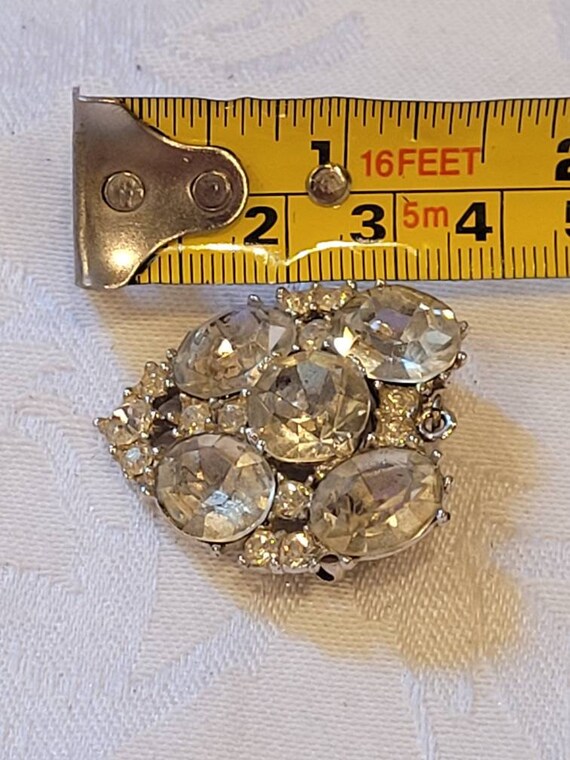 Vintage BOGOFF clear rhinestone heart brooch pend… - image 4