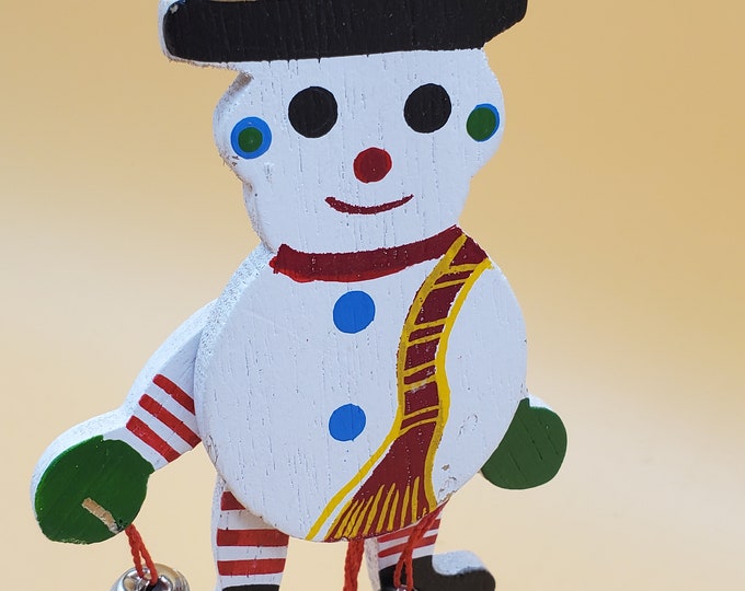 Vintage Wooden Pull String Snowman Christmas Ornament Etsy