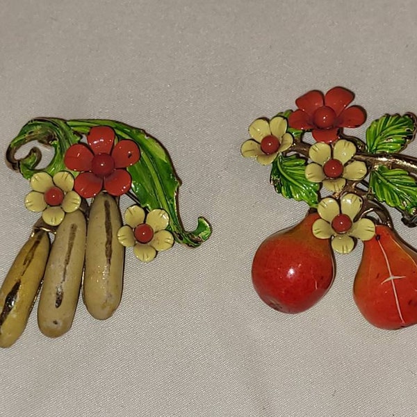 Vintage Selini enamel fruit cocktail brooch, select styles