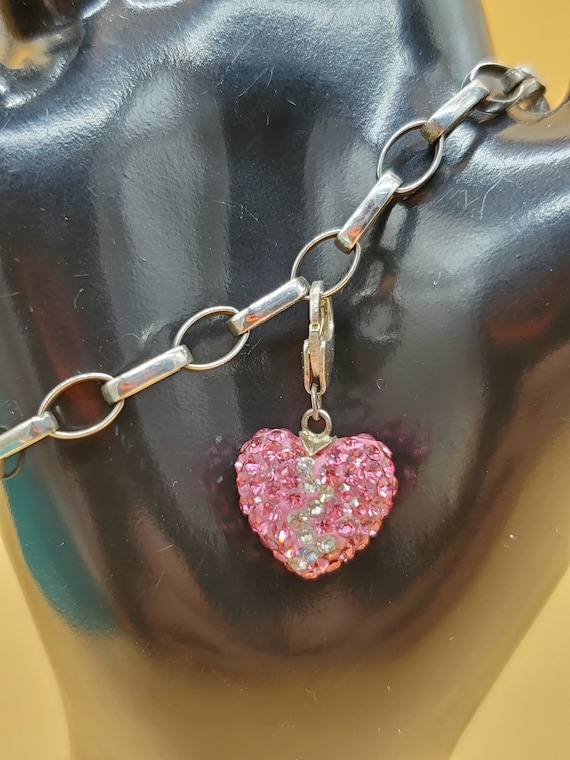 Vintage sterling charm bracelet with 925 pink cry… - image 2
