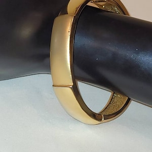 Vintage LANVIN Paris matte and shiny gold plated hinged bangle bracelet