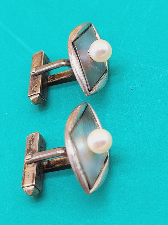 Vintage SILVER mother of pearl  cultured pearl to… - image 10